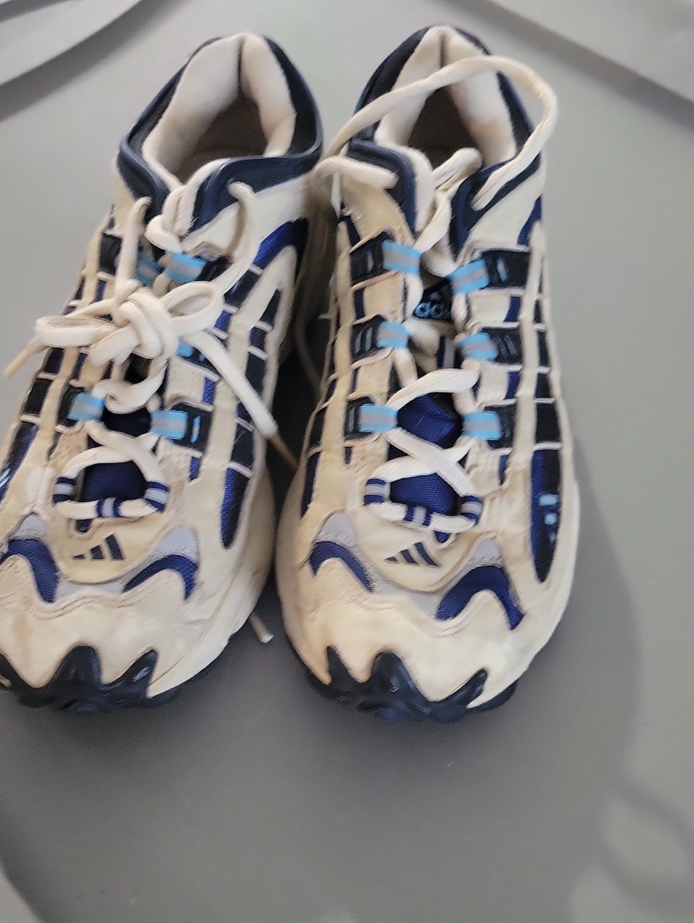 adidas White and Navy Blue Youth Athletic Sneakers